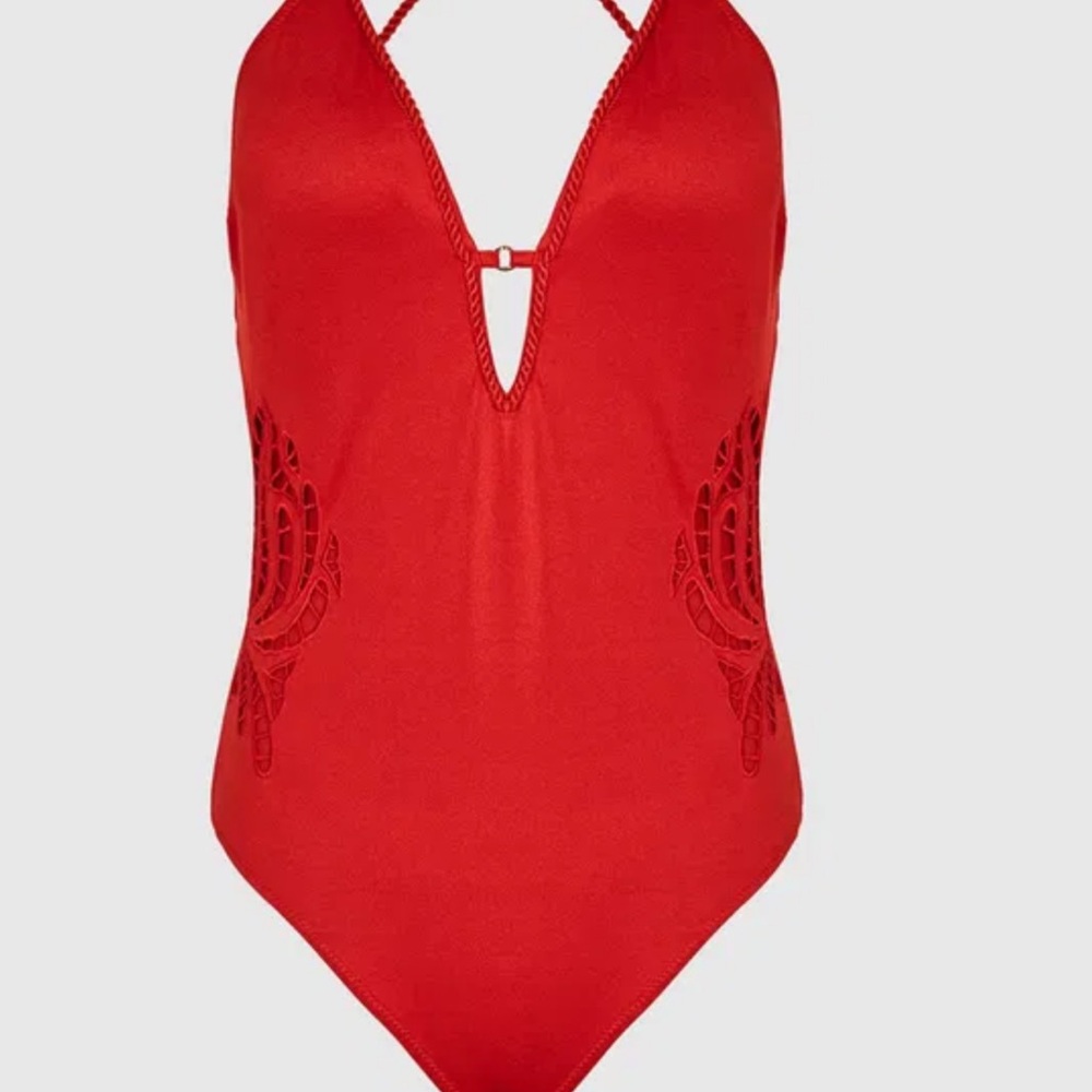 REISS Red Halter One-Piece Swimsuit